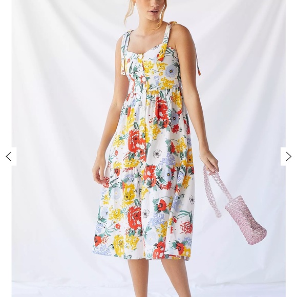 Urban Outfitters NWT Positano Linen Tie-Shoulder Midi Dress - Picture 1 of 7